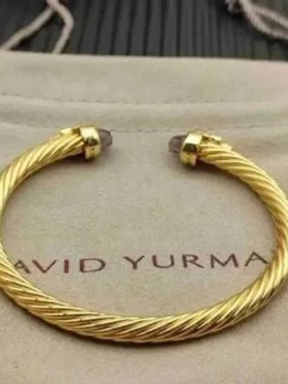 David Yurman 5mm Amethyst & Diamond Gold Cable Cuff Bracelet